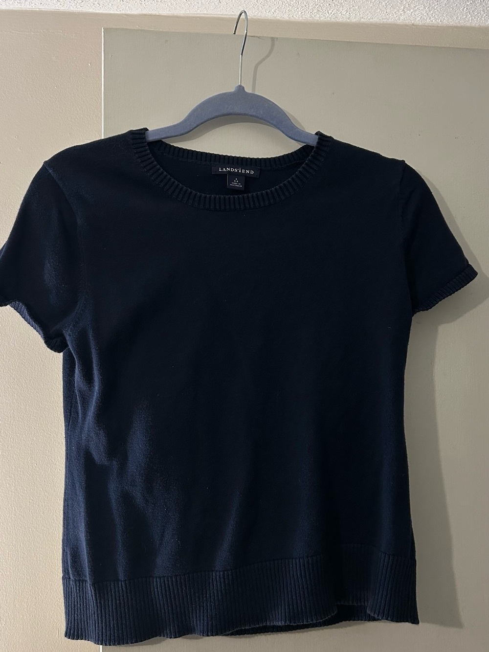 Lands' End Women's Navy Short Sleeve Crewneck Sweater